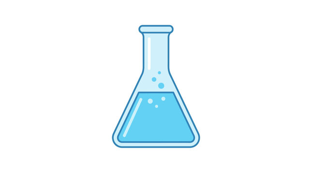 A laboratory worker examines a blue liquid in a conical flask indoors