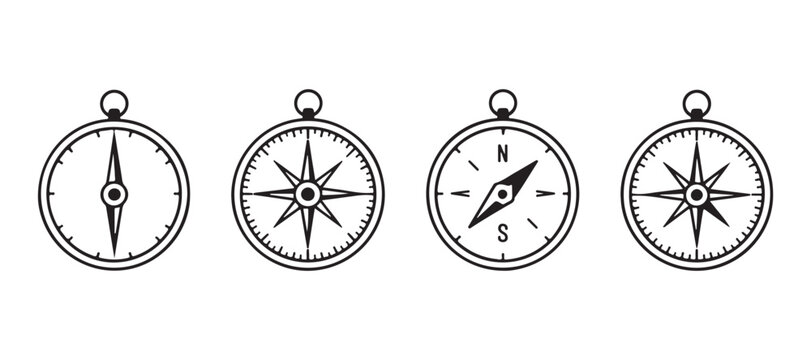 Compass icons collection isolated on transparent background with navigation symbols and arrow vector.