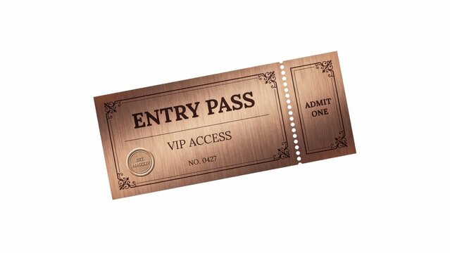 Bronze metallic entry pass ticket with vip access text label