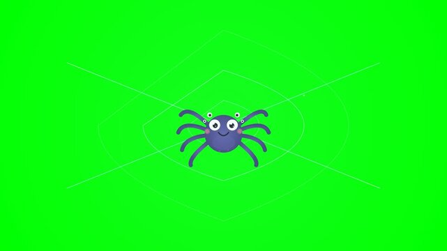 Cute Animated Purple Spider Character Dancing on Green Screen Background.