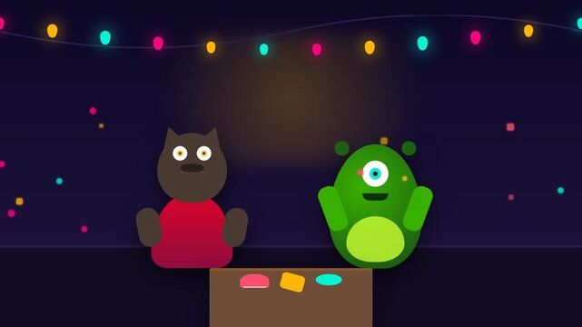 Animated Cartoon Characters Having Fun Playing Games Together.