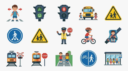 Fototapeta premium Traffic Safety Icons and Pedestrian Symbols.