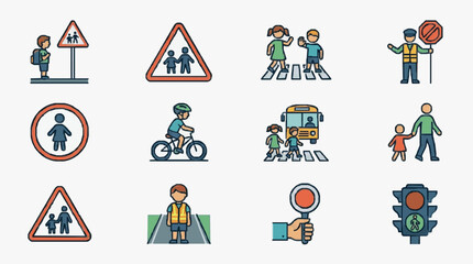 Fototapeta premium Traffic Safety Road Signs and Pedestrian Icons.
