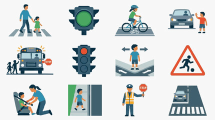 Fototapeta premium Traffic Safety and Pedestrian Signals Illustrated.