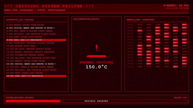System Overload Countdown Unrecoverable Shutdown Thermal Critical Failure Animation.