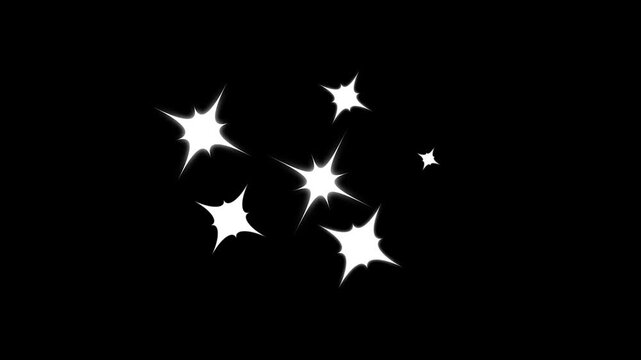4k sparkling star shine animation, cartoon vector doodle blinking stars, smooth retro glow effect, single glitter twinkle star on black screen, starry night, perfect for seamless 4k
