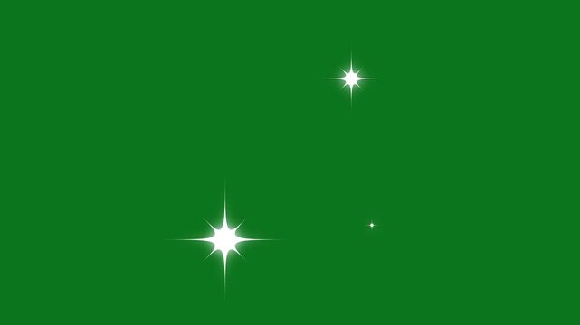 Sparkling white star twinkle animation on green screen, glitter shine burst, retro vector doodle star, magic particle glow, blinking light overlay, blinking stars chroma key effects, 4k