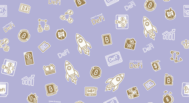 Decentralized finance seamless pattern with crypto icons