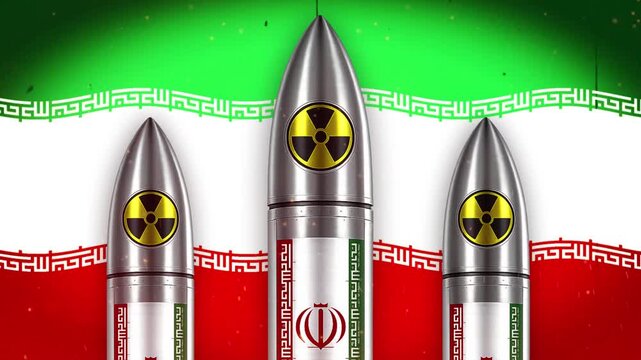 Iranian nuclear missile launch animation footage with radioactive warning symbols