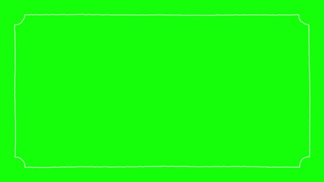 Hand Drawn Sketchy White Rectangular Frame Border Animation on Green Screen Chroma Key Background