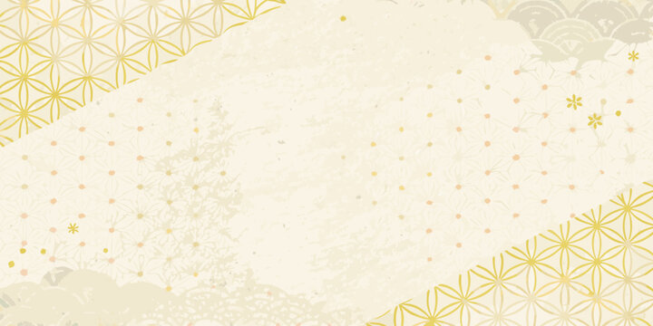 Japanese floral ornament with geometric patterns and pastel background