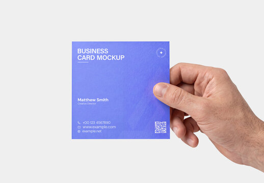 Hand Holding Square Business Card Mockup
