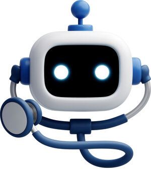 3D vector AI robot with a stethoscope Healthcare technology, Medical support, Digital diagnosis and Intelligent patient care concept.