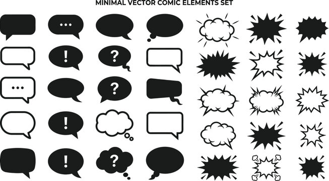 Minimal vector comic speech bubble and thought cloud elements icon set with elements