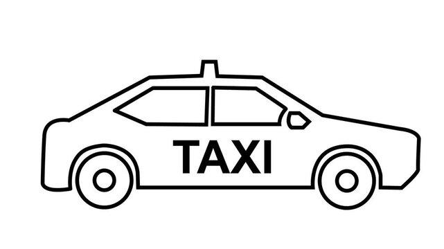 Taxi car outline vector animation with green screen and white background