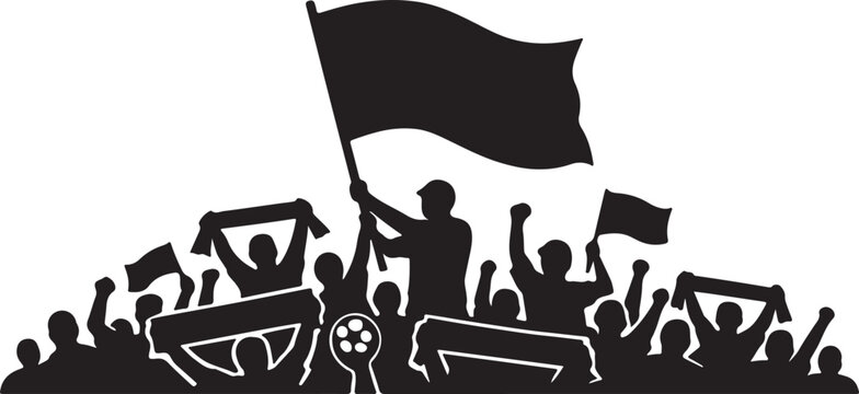 Protest crowd, demonstration vector, black silhouettes, activist rally, crowd icons
