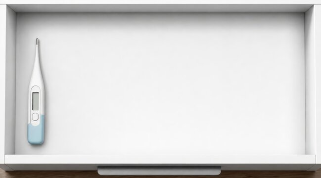 Digital thermometer in white drawer with copy space