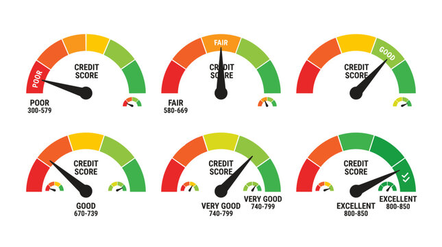 Credit score gauge charts displayed horizontally