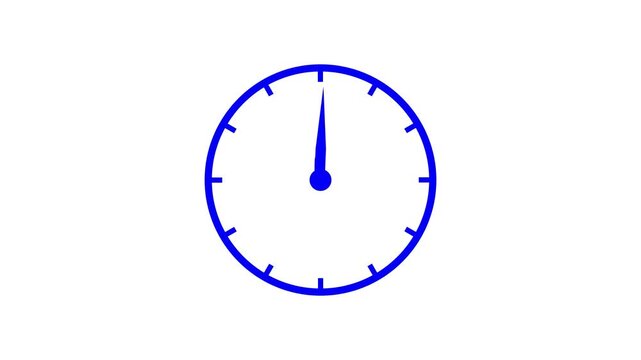 Abstract blue clock face showing fast moving time animation isolated on white background.