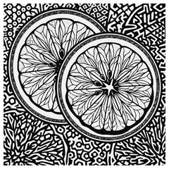 Fototapeta premium Stylized Monochrome Citrus Slice Art with Intricate Abstract Pattern and Hand-Drawn Geometric Details for Adult Coloring or Backgrounds