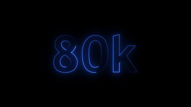 80k text with blue glowing neon light effect on black background for social media video.