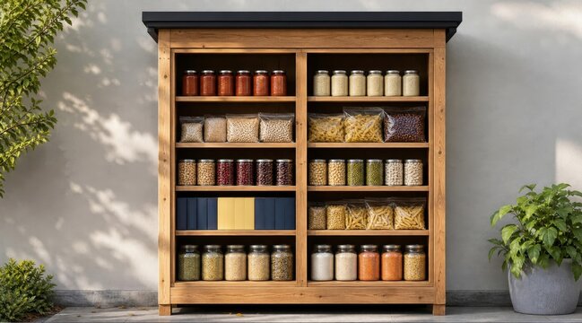 Modern community pantry shelf with food