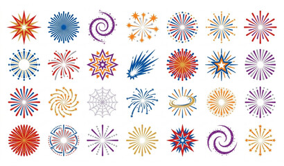 Colorful fireworks and comet burst icon set vector illustration © MdSidur