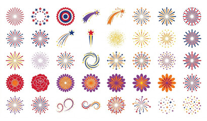 Colorful fireworks and shooting stars icon set vector illustration © MdSidur