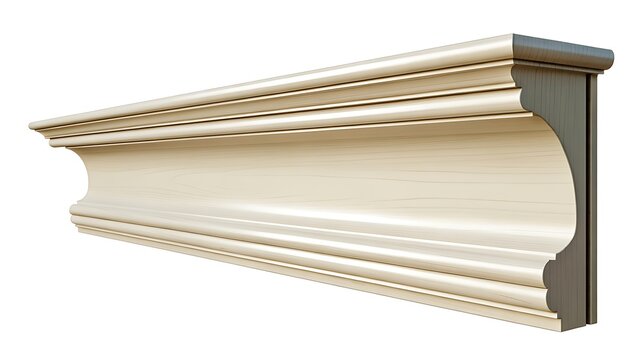 Realistic off white wooden molding baseboard cornice trim for wall and ceiling interior decoration classic architectural profile decorative home decor construction on transparent isolated 