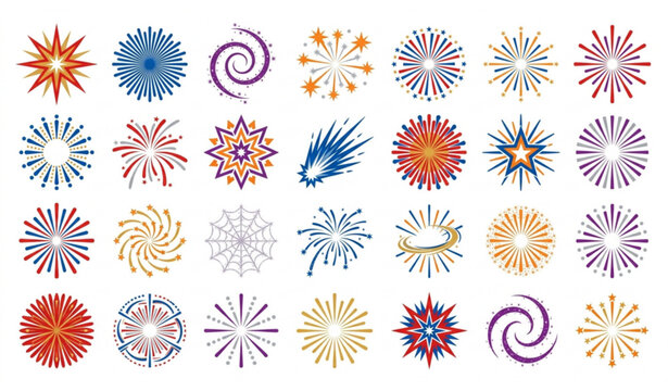 Colorful fireworks and comet burst icon set vector illustration