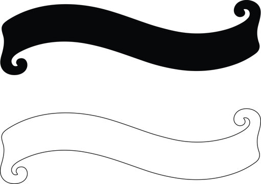 Black and white vintage ribbon banner design element with decorative illustration ornament calligraphy minimalist monochrome isolated creative template