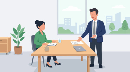 Fototapeta premium Two professionals discussing documents during a business meeting or interview.