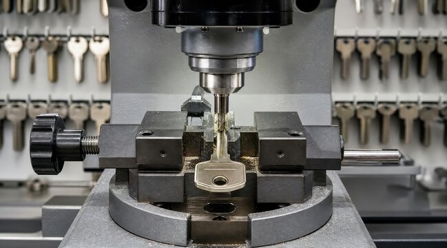Key cutting machine in operation