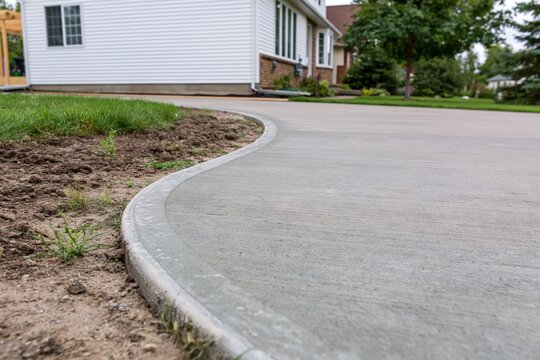 The Curved Concrete Driveway Leading Toward a Quiet Suburban Home