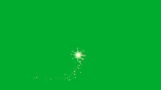 2d animation Sparkling star falling down creating a glowing light dust trail across space animation on green screen. Elegant magical glittering particle flare stream overlay abstract vector on a loop
