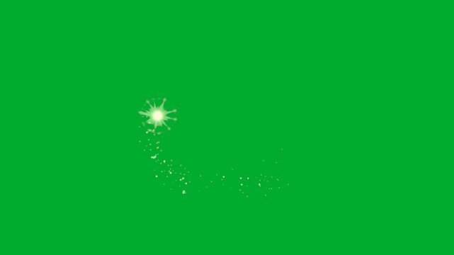 2d animation Shooting star trail falling downwards with elegant curvy wave pattern animation on green screen. Glowing shiny magical abstract glittering particle light line overlay cartoon loop on