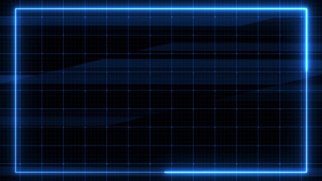 Holographic screen frame HUd with blue neon grid background. Perfect for futuristic technology, digital presentations, scifi designs, and hightech concepts.
