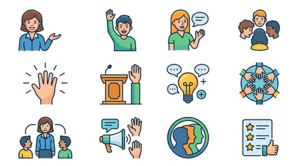Fototapeta premium Collection of Diverse Icons Representing Communication and Teamwork.