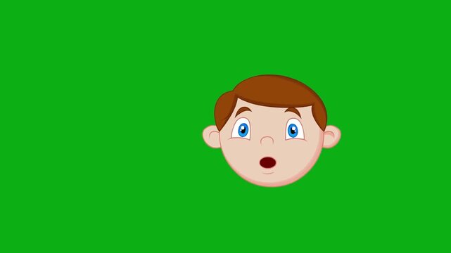 Boy surprised face green screen chromakey background 2d animated cartoon animation child kid emotion expression head portrait concept icon loops smoothly on chroma key