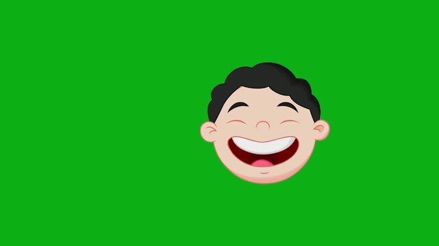 Boy big laugh green screen chromakey background 2d animated cartoon animation child kid emotion expression head portrait concept icon loops smoothly on chroma key