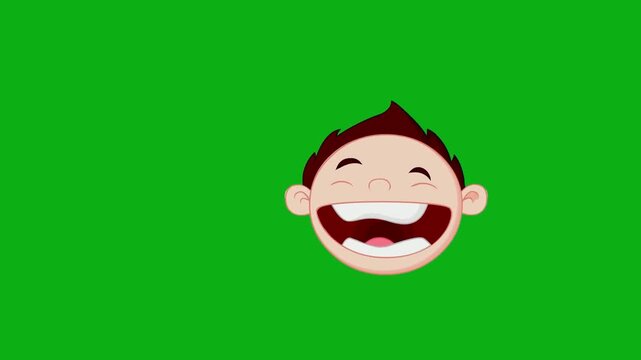 Boy wide laugh green screen chromakey background 2d animated cartoon animation child kid emotion expression head portrait concept icon loops smoothly on chroma key