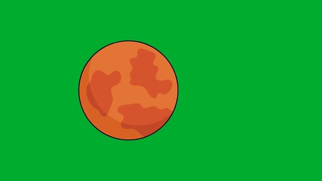 2d animation Mars planet globe world sphere rotating slowly across space orbit layout animation on green screen. Red desert rock planet cosmic ball model for astronomy science landscape background