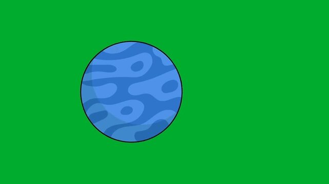2d animation Uranus planet globe world sphere spinning on space orbit layout animation on green screen. Blue striped giant ice gas cosmic ball model for astronomy science landscape background cartoon