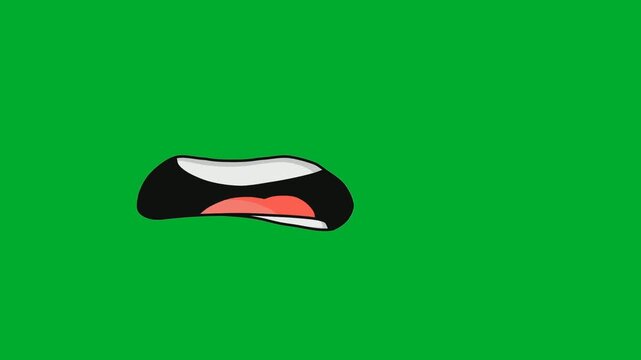 2d animation Screaming mouth cartoon character lips close up layout animation on green screen. Open jaw shouting in panic, anger, fear or surprise animation on green screen. Expression facial element