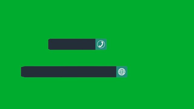2d animation Search bar mockups with telephone and globe internet icons set animation on green screen. Twin web browser input interface panels template layout for digital address typing concept loop