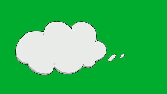 2d animation Cloud thought bubble icon graphic vector illustration standing isolated on frame animation on green screen. Fluffy white speech balloon template layout representing imagination, dream