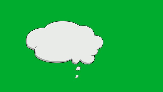 2d animation Speech balloon cloud layout template standing isolated on clear background animation on green screen. White fluffy thought bubble icon graphic for message placeholder text dialogue