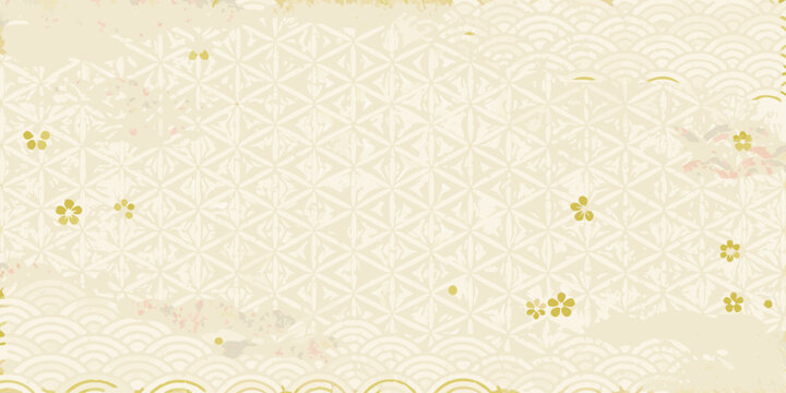 Japanese Floral Ornament Pattern With Geometric Diamond And Wave Motifs