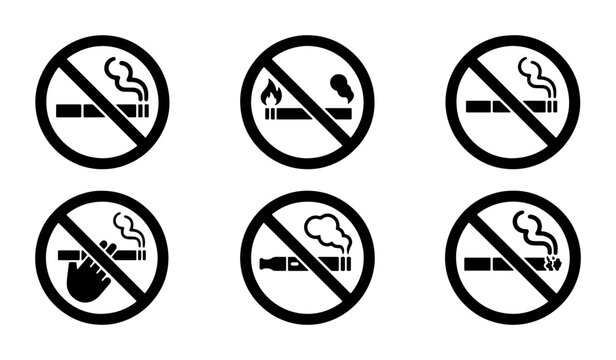 No Smoking Signs Collection, Cigarette Ban Icons, Vaping Prohibition Symbols, Health Warning Graphics