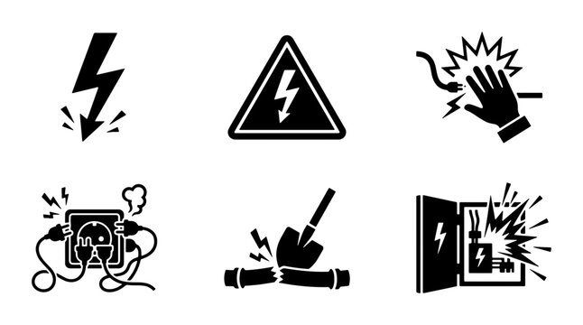 Electrical Hazard Icons, Danger Symbols, Warning Signs, Safety Alerts, Power Outage Graphics
